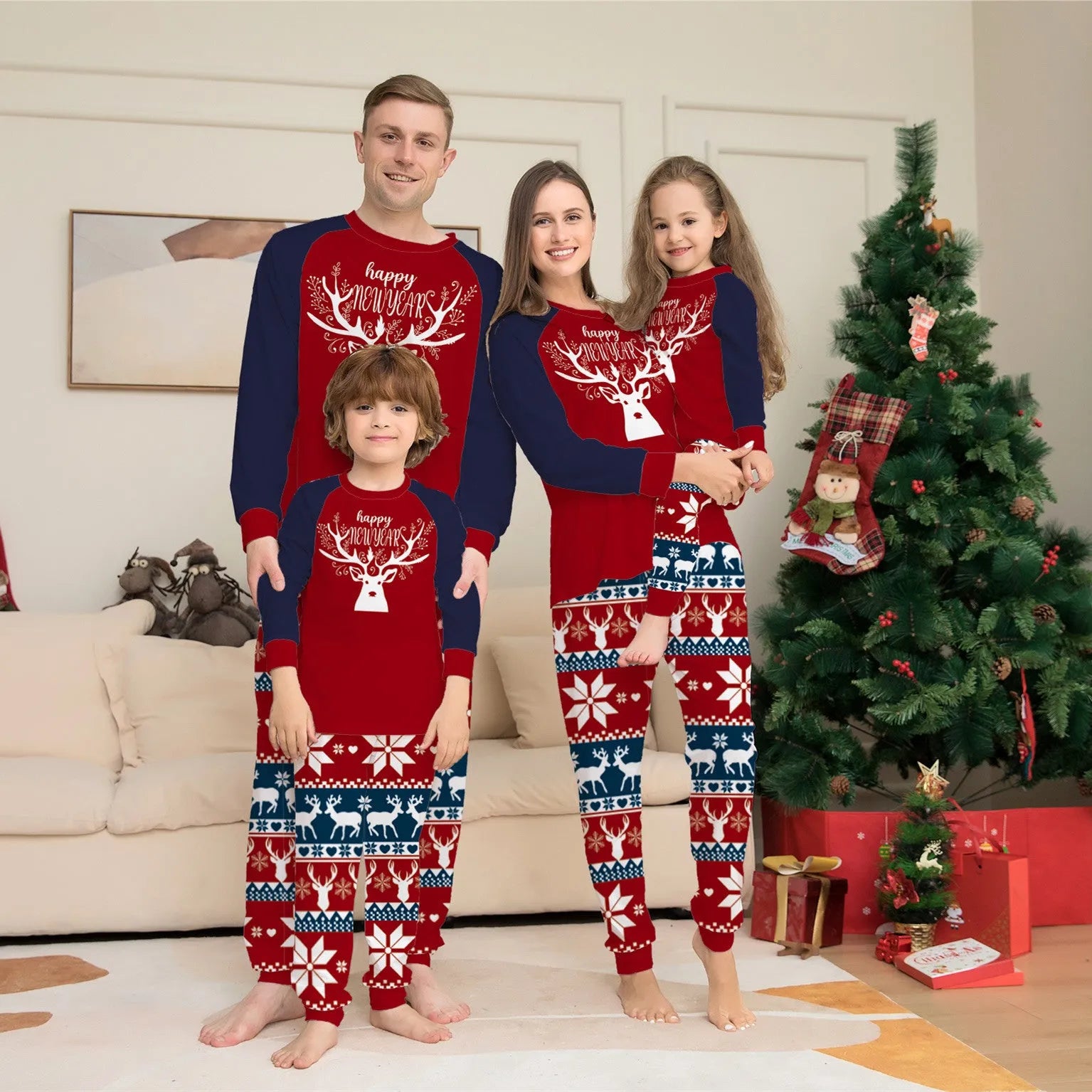 Color Matching Elk Christmas Parent-child Wear Homewear Pajamas Suit - Bellarte Enchanté Color Matching Elk Christmas Parent-child Wear Homewear Pajamas Suit